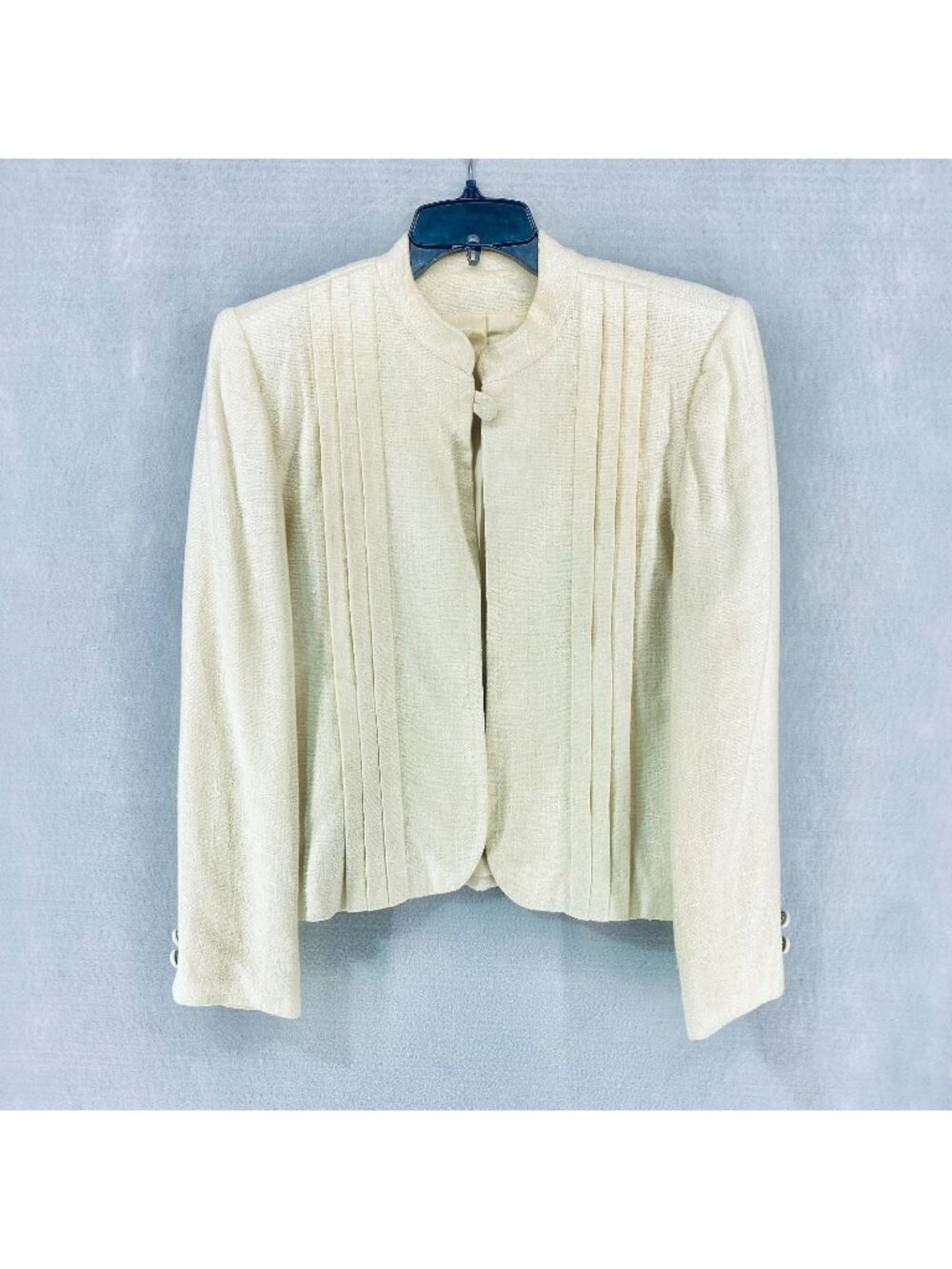 Vintage 90s Blazer Womens 10 Cream Silk Blend Single Button Jacket Pleated